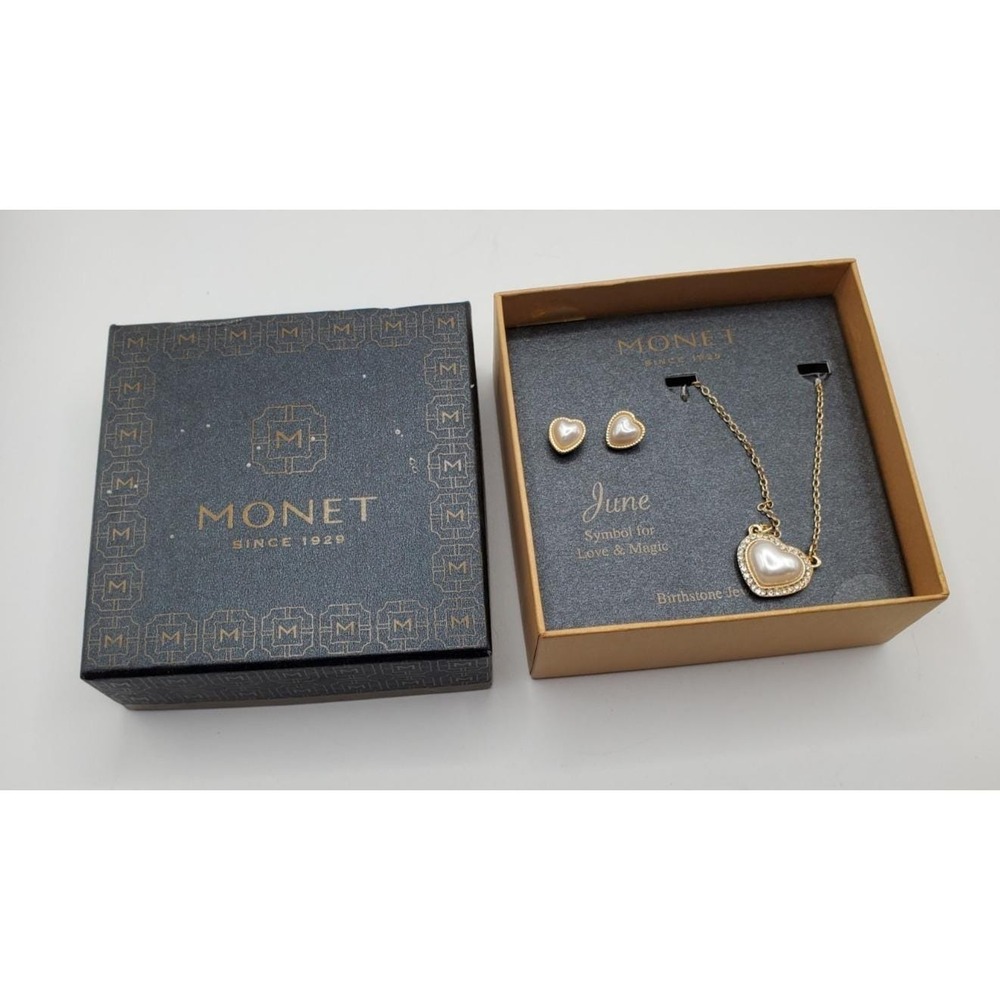 Monet June Birthstone Heart Necklace Earrings Set Jewelry Costume